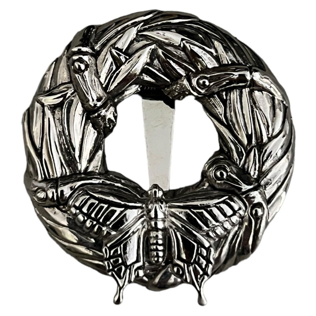 John Hardy Signed Vintage Butterfly Bamboo Brooch Clip Rhodium Plated 105$